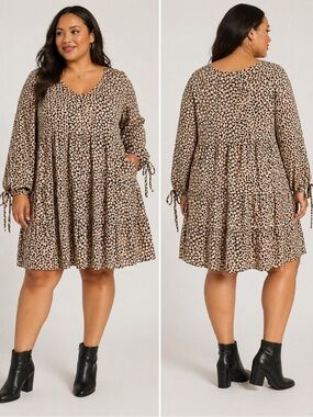 Jade by Jane Landon Tiered Midi Dress Leopard Print 3XL NWT Boho